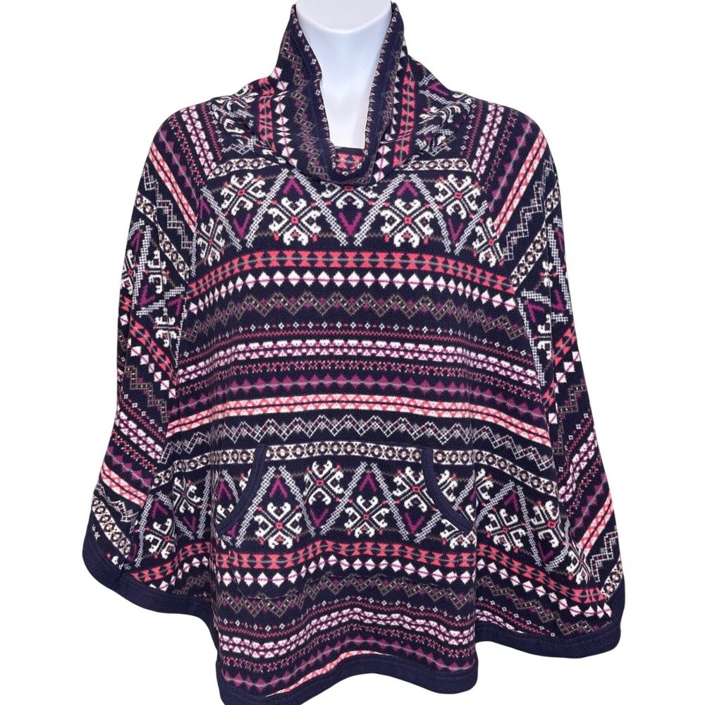 Cuddl Duds Womens Navy Pink Fleece Poncho Sz 3X Gorpcore Comfy Kangaroo Pocket